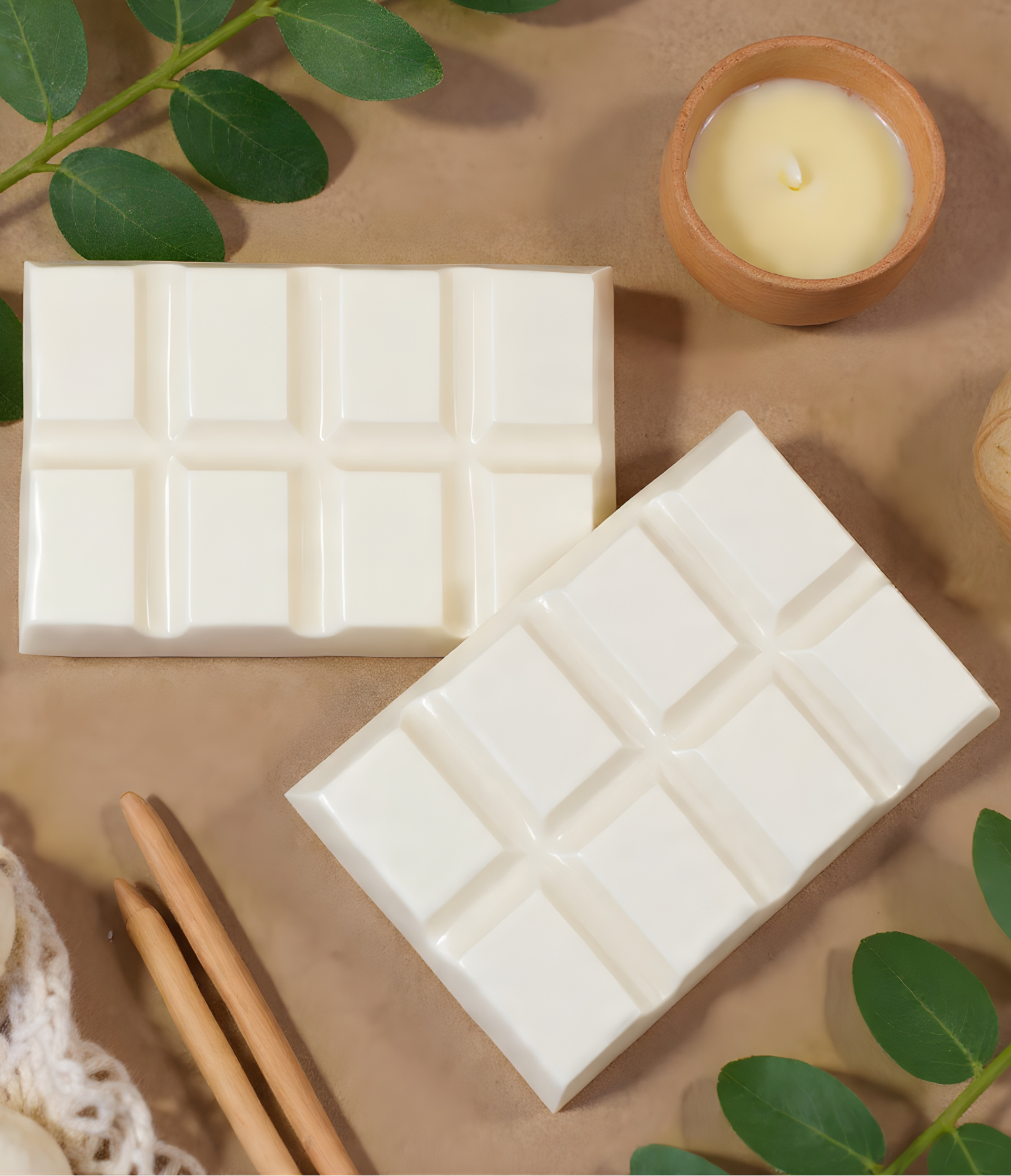 A million dreams wax melt displayed with natural decor – Ember Haven Candles